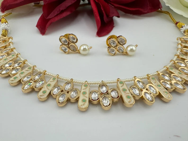 Premium Quality Tyaani Kundan, Italian Minakari Necklace with studs earring