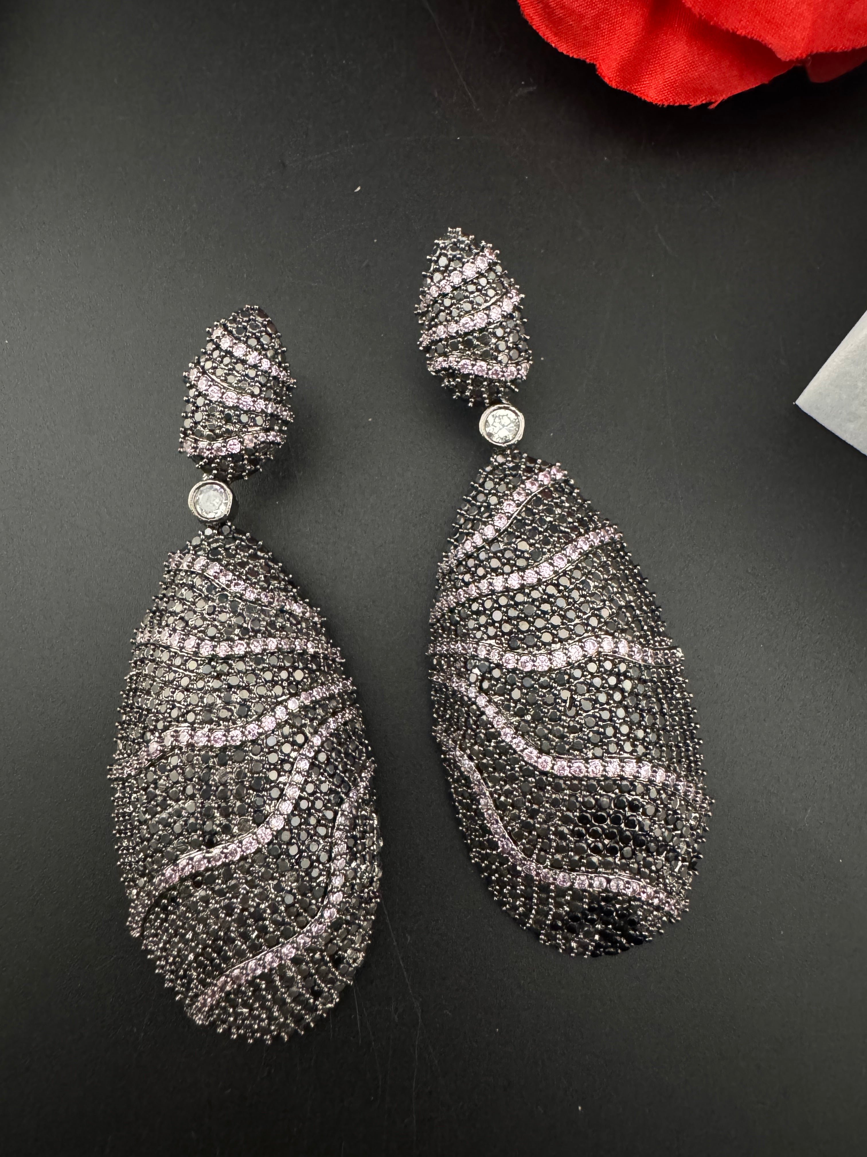 Premium Nano Setting Cubic Zirconia Victorian Long earrings in Dangle Drop shape, designer Inspired Statement long drop dangle earrings