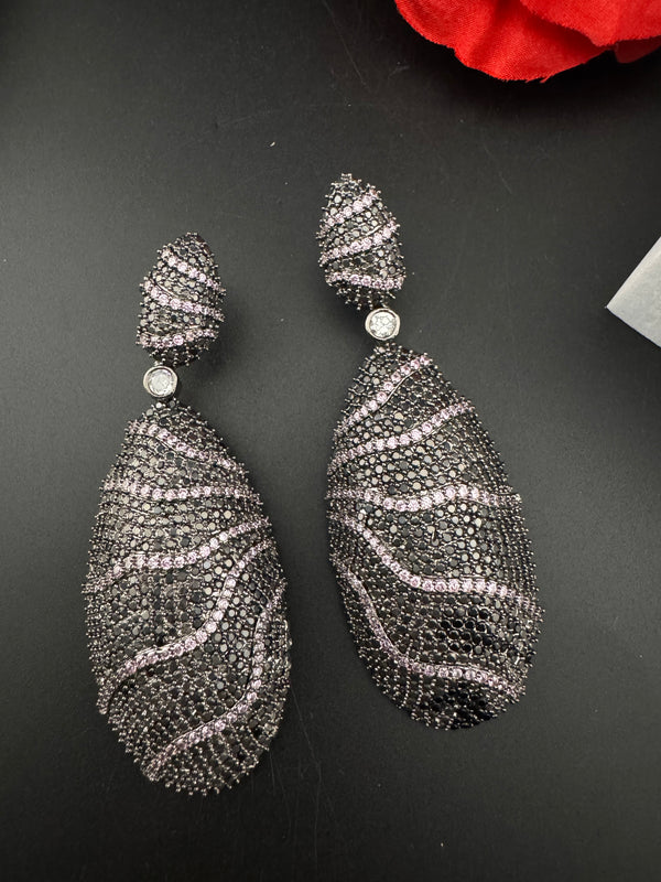 Premium Nano Setting Cubic Zirconia Victorian Long earrings in Dangle Drop shape, designer Inspired Statement long drop dangle earrings