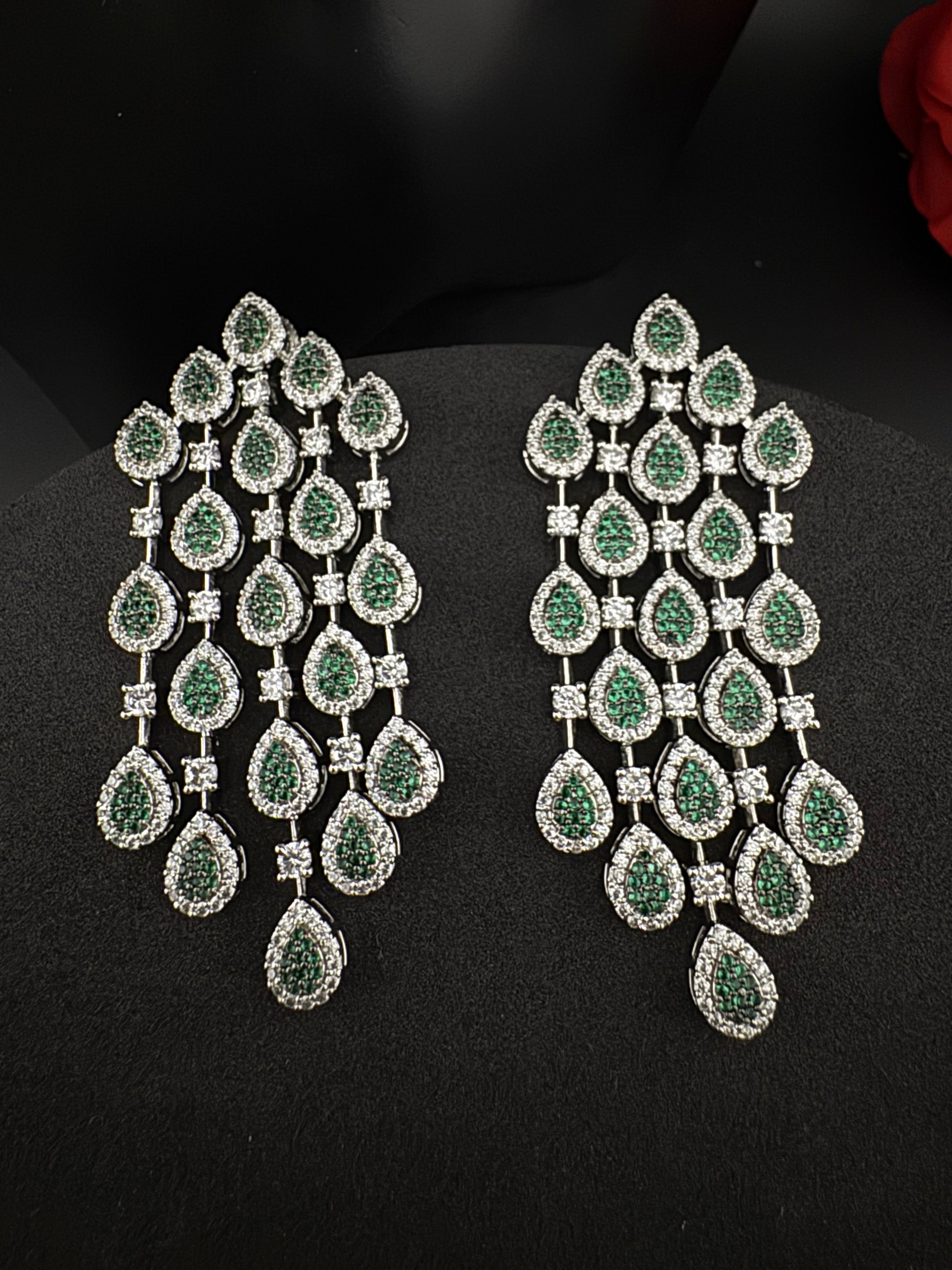 Premium Nano Setting Cubic Zirconia Long Chandelier earrings in Drop shape, stylish, designer Statement long earring/Bridal Bridesmaid