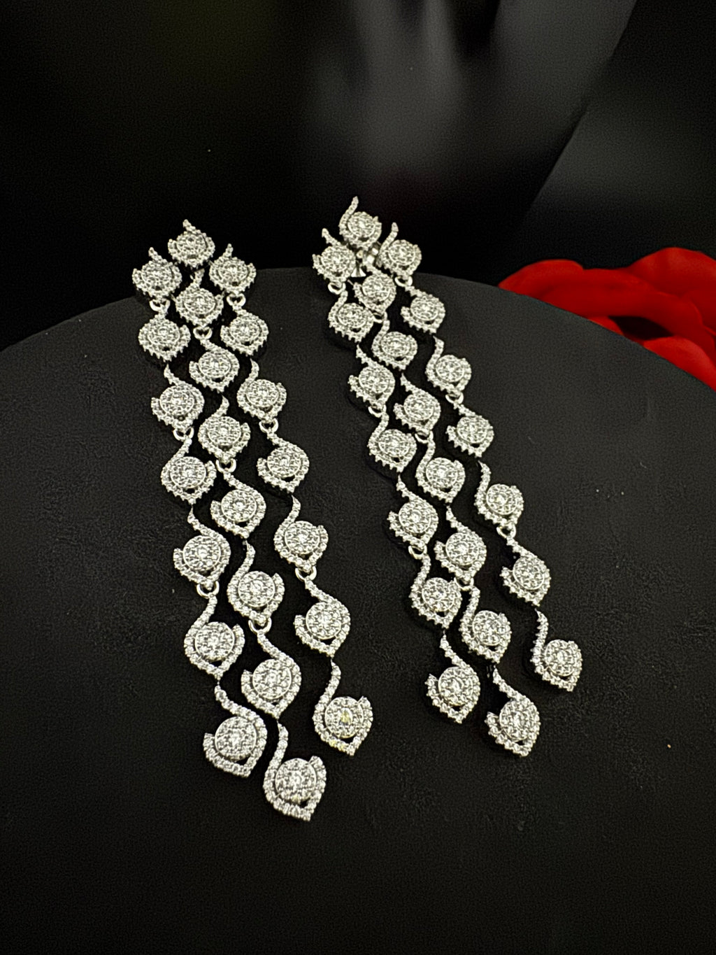 Premium Cubic Zirconia Chandelier earrings is designer Inspired, Statement Long sleek earring, Bridal, Party, Wedding jewelry, chic