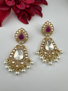 Purple and Gold Kundan, Pearls Chandelier Long Earrings, Bridal, Moissanite, CZ, Designer jewelry