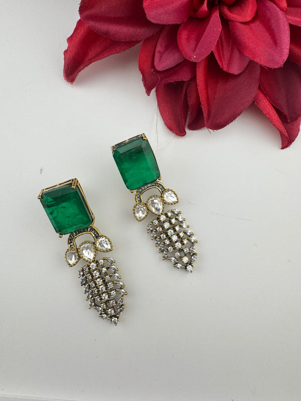 Cubic Zirconia, Kundan, Doublet Stone Chandelier Drop Earrings, Moissanite, CZ, Designer jewelry