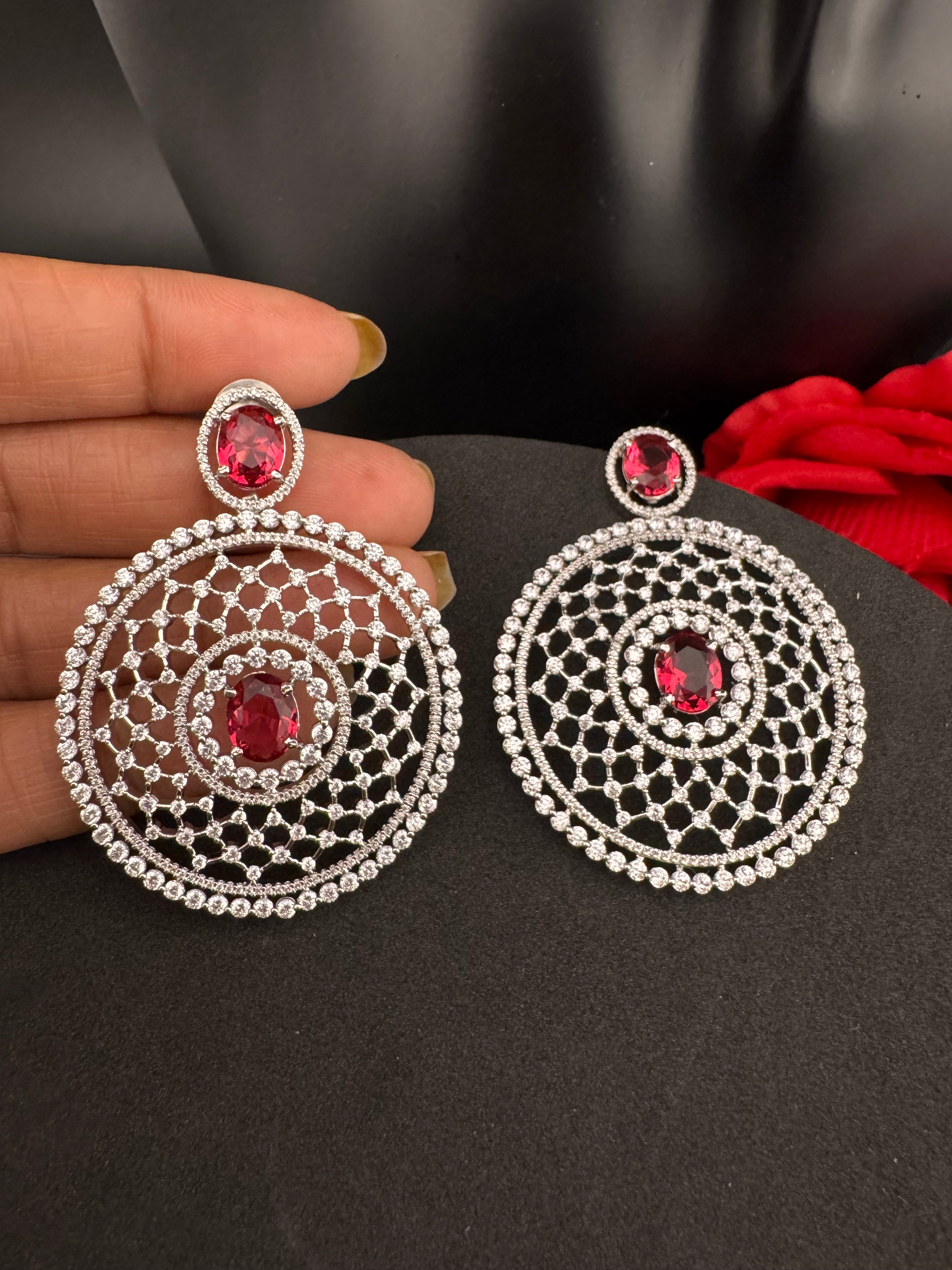 Premium Nano Setting of Cubic Zirconia in silver is designer Inspired Statement Oversized Circular Dangle earring/Bridal/bridesmaid gift