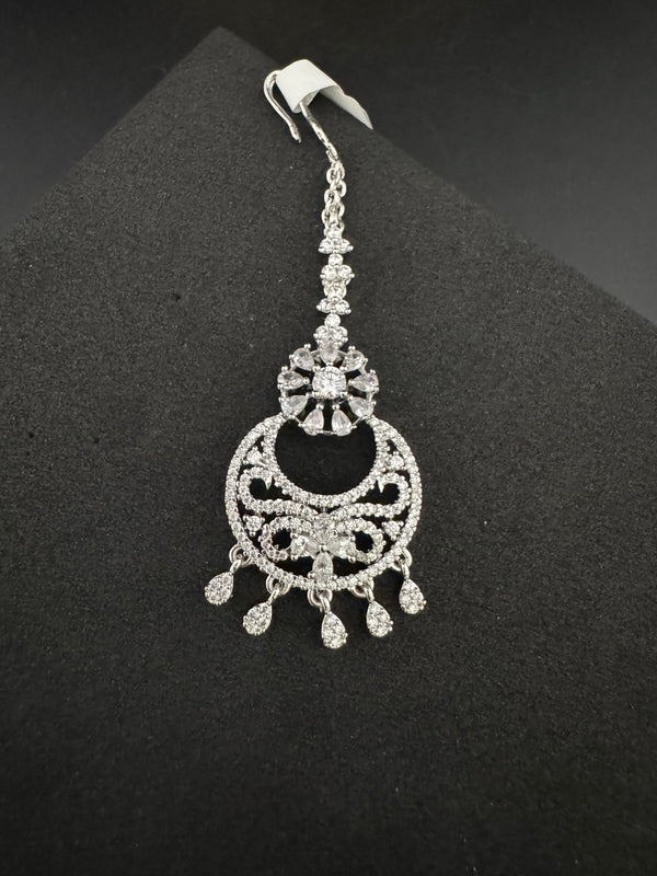 Silver Cubic Zirconia/Diamond Small Tikka, Indian Maang Tikka, kids Headpiece, head jewelry