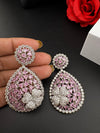 Premium Nano Setting of Cubic Zirconia in silver is designer Inspired Statement Drop Dangle earring/Unique Indian, Bridal, bridesmaid gift