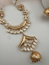Kundan, Moissanite, Pearls Long Gold Choker necklace set, Indian Rani haar