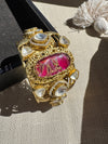 Amarapali inspired Moissanite Kundan, CZ, Stone Cuff Bracelet Bangle, Gold Polish (Fits 2.6" wrists)