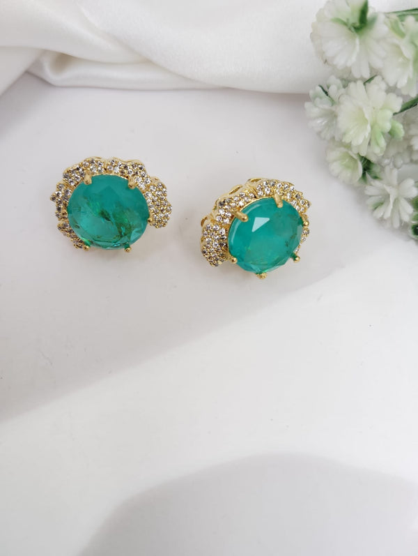 Gold Polish Doublet Stone Stud Earrings, Cubic Zirconia, AD, CZ, Indian Jewelry