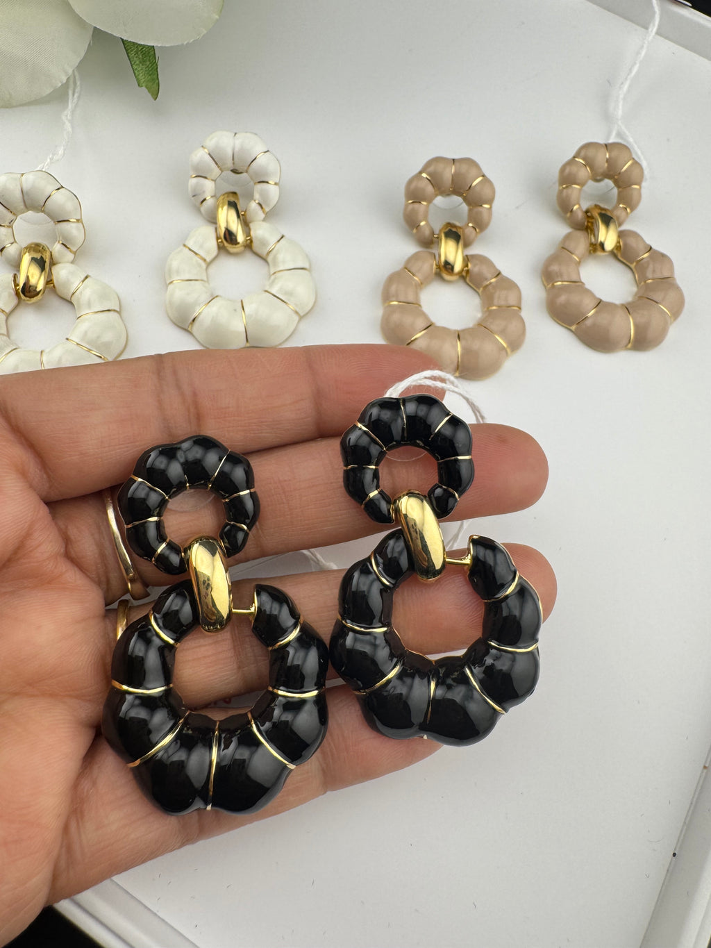 High Quality Premium Enamel and gold Designer Drop Earrings