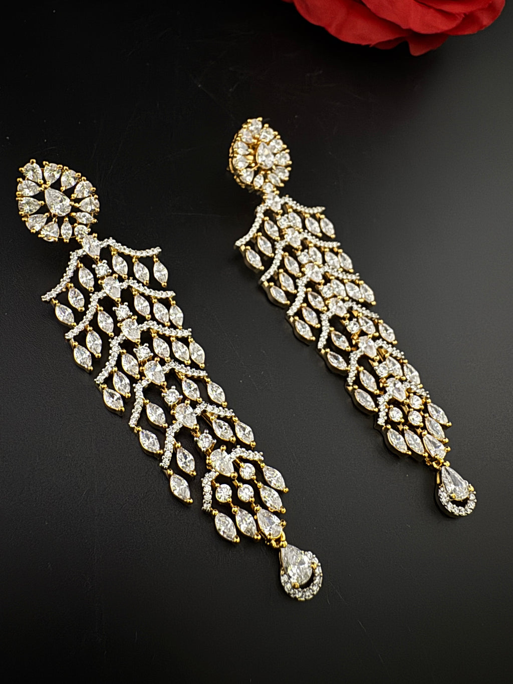 Premium Cubic Zirconia Chandelier Long earrings is designer Inspired, Statement Long earring, Bridal, Party, Wedding jewelry, Shiny