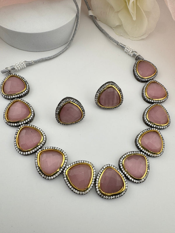 Stones, CZ Gold Plated Collar necklace set, Indian Bridal Jewelry set