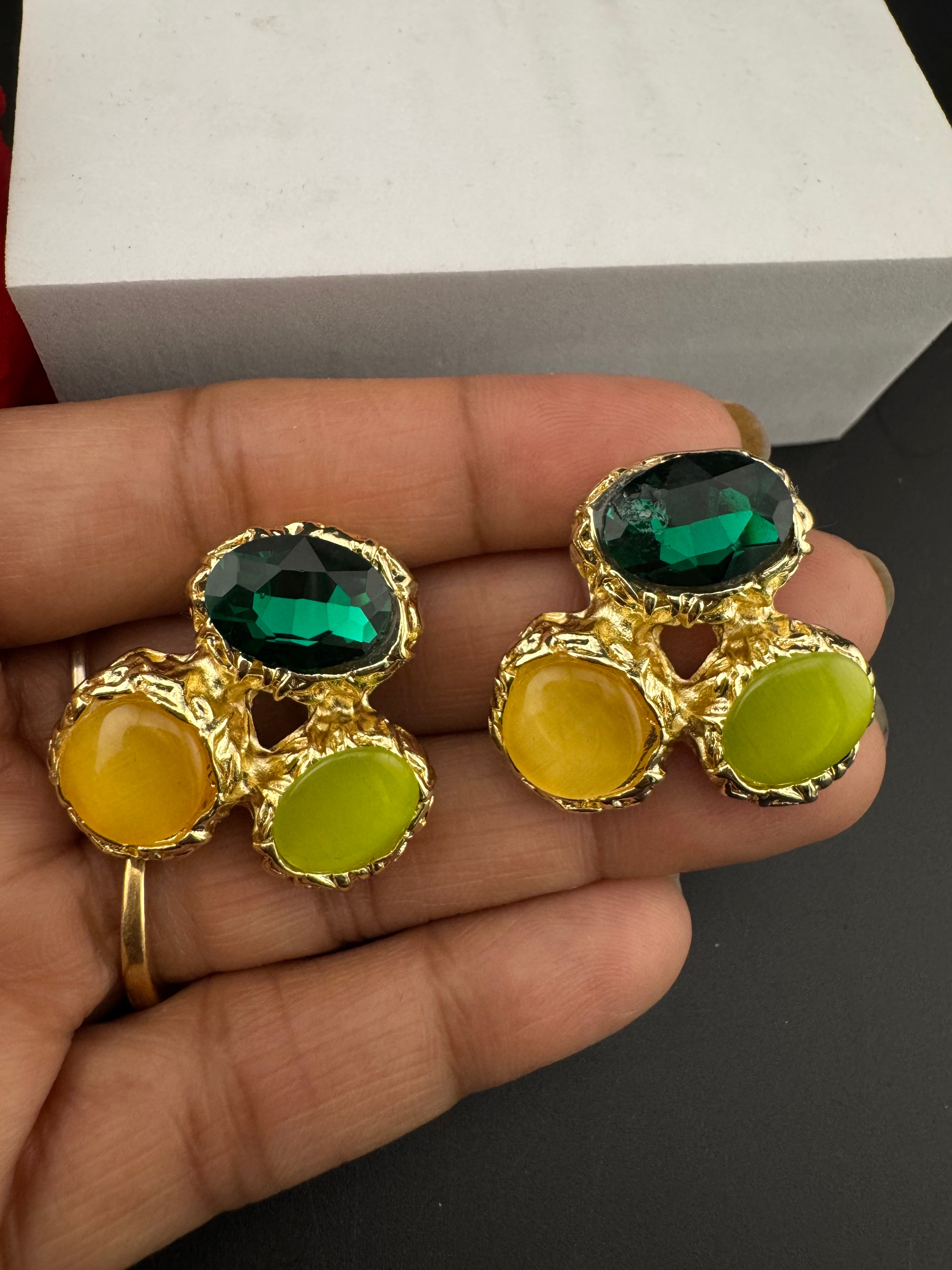 High Quality Premium Stones, CZ, Glass Crystals in gold is Swarovski inspired designer stud earrings/Big size Stud earrings/Statement stud