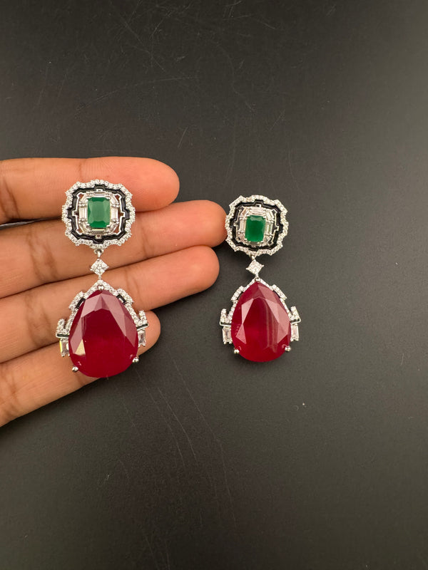 Cubic Zirconia, Doublet stone, Enamel, Designer inspired Dangle earrings, Indian Jewelry