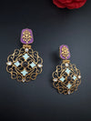 Antique Gold, Enamel, Stones Chandbali Dangle Earrings, Amrapali inspired Designer jewelry