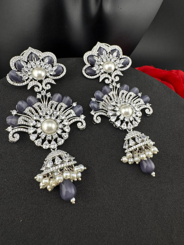 Premium Cubic Zirconia Pearl Chandelier Long earrings is designer Inspired, Statement Long Big earring, Bridal, Party, Wedding jewelry,