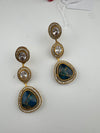 Kundan, CZ, Gold, Marble Stone Long Earrings, Bridal, Moissanite, CZ, Designer jewelry
