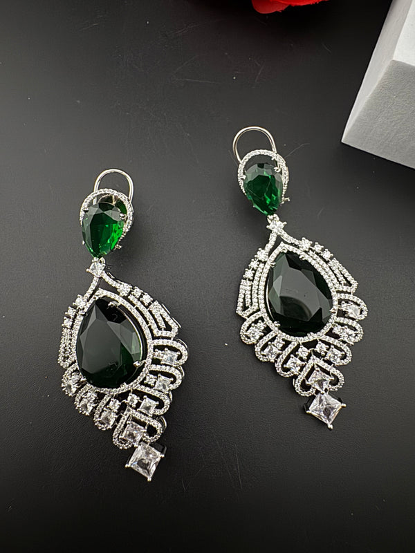 Premium Cubic Zirconia, Glass stone in unique style setting is a statement Drop Dangle earring/Indian/Bridal Jewelry, Bridesmaid Gift