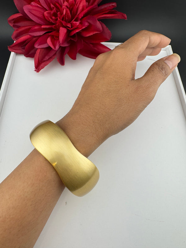 Brushed finished Gold Cuff Chunky Bracelet Bangle, Anti Tarnish, fits sizes upto 2.6"