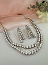 Crystals and CZ Diamond 2 layer gold Necklace Set, Gold Plated Bridal jewelry