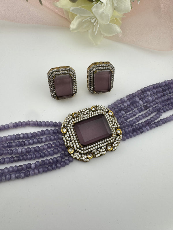 Hydro beads, CZ, Stones Choker necklace set, Indian Bridal Jewelry, chic set