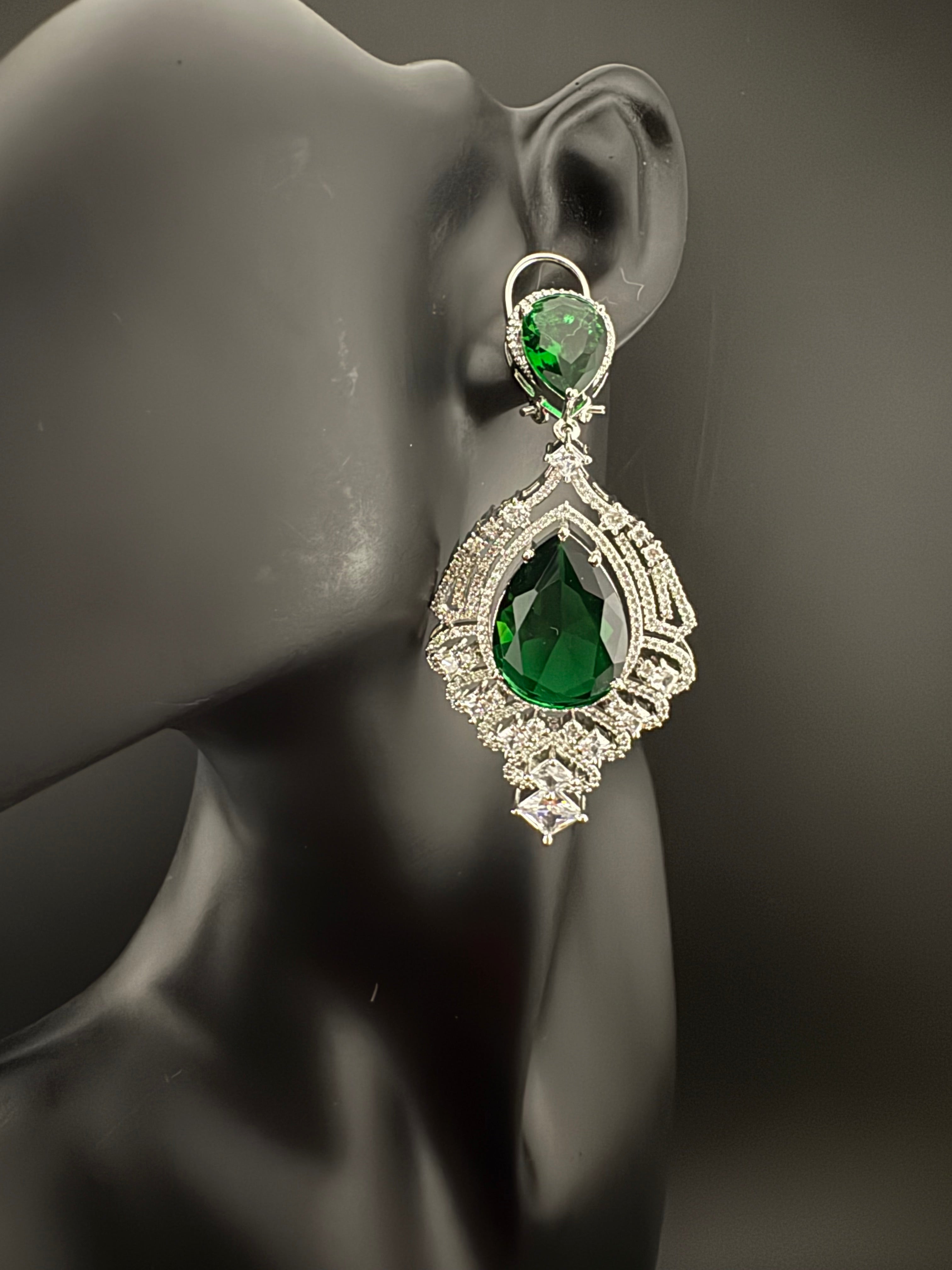 Premium Cubic Zirconia, Glass stone in unique style setting is a statement Drop Dangle earring/Indian/Bridal Jewelry, Bridesmaid Gift