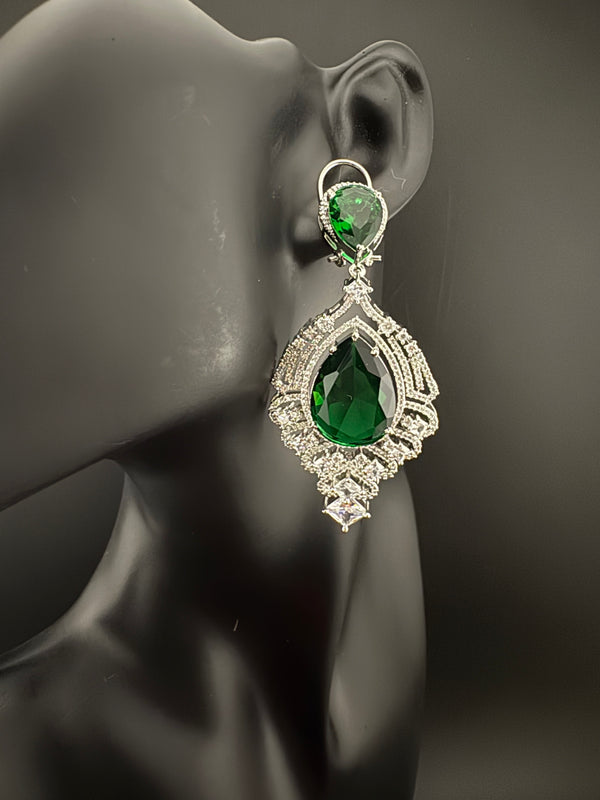 Premium Cubic Zirconia, Glass stone in unique style setting is a statement Drop Dangle earring/Indian/Bridal Jewelry, Bridesmaid Gift