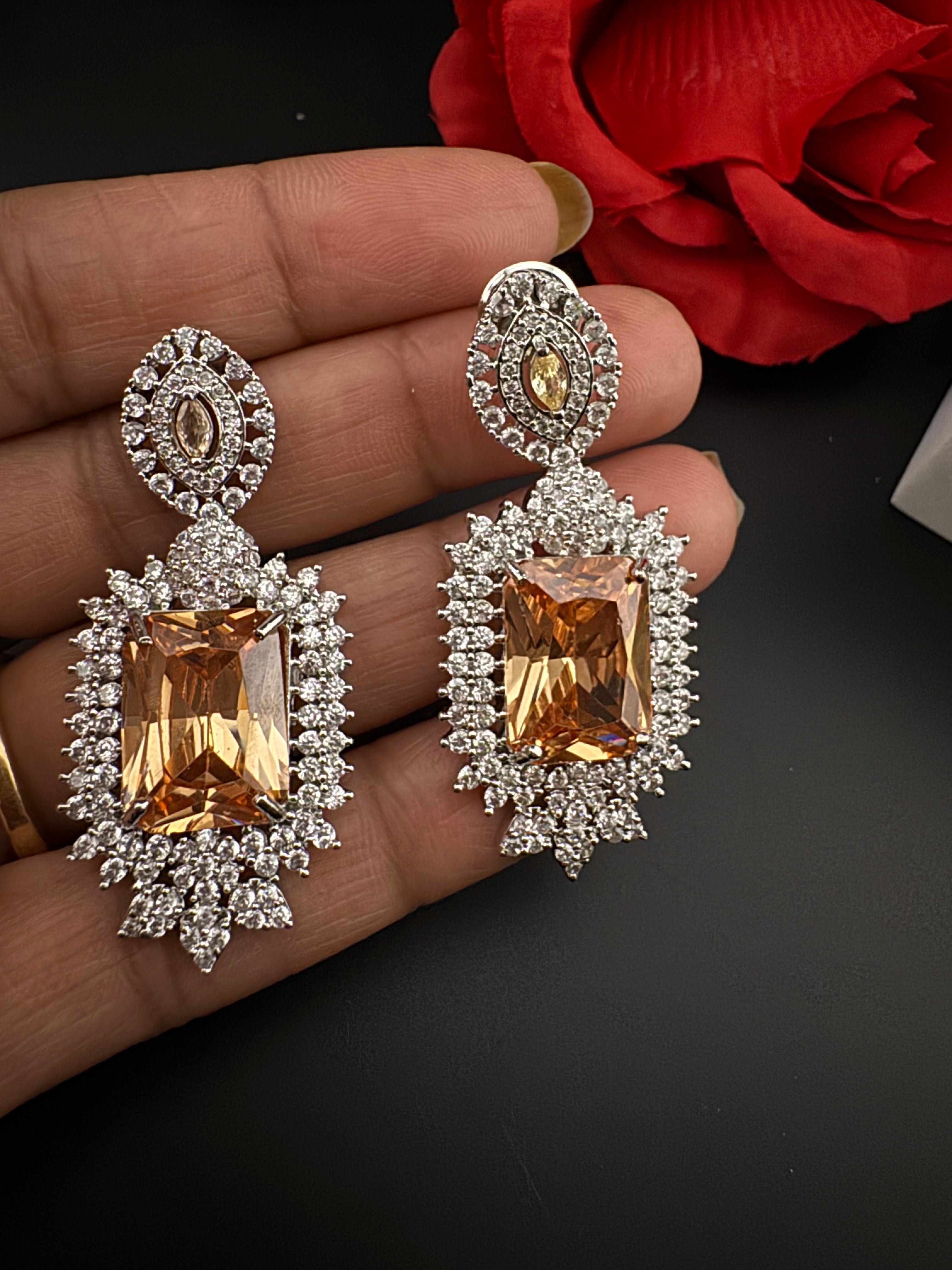 Premium Cubic Zirconia Chandelier earrings in Crystal stones, Cubic Zirconia, Swarovski designer Inspired Statement Drop Dangle earrings