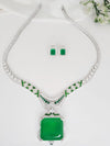 Green Doublet stone, Enamel and CZ Diamond all over Necklace Set, White Gold Plated