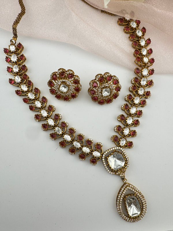 Stones, CZ, Kundan Gold necklace set, Indian Bridal Jewelry set