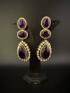 Purple and Gold Kundan, Doublet Stone Chandelier Long Earrings, Bridal, Moissanite, CZ, Designer jewelry
