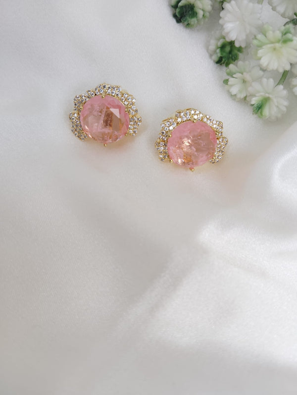 Gold Polish Doublet Stone Stud Earrings, Cubic Zirconia, AD, CZ, Indian Jewelry