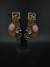 Antique Gold, Oxidized, Carved Stones Chandbali Dangle Earrings, Amrapali inspired Designer jewelry