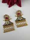 Amrapali inspired Matt Gold, kundan, Enamel, Oversized ChandBali long Earrings, designer jewelry