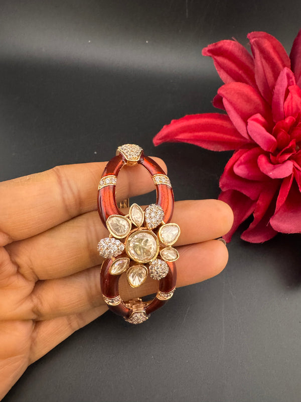 Moissanite Kundan, Enamel, CZ Adjustable Bracelet Bangle, Gold Polish Designer Bangle