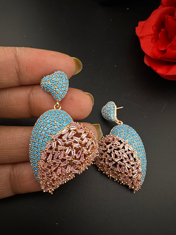 Premium Nano Setting Multicolor Cubic Zirconia, Crystal stones in Unique setting is designer Inspired Statement Heart shaped earrings