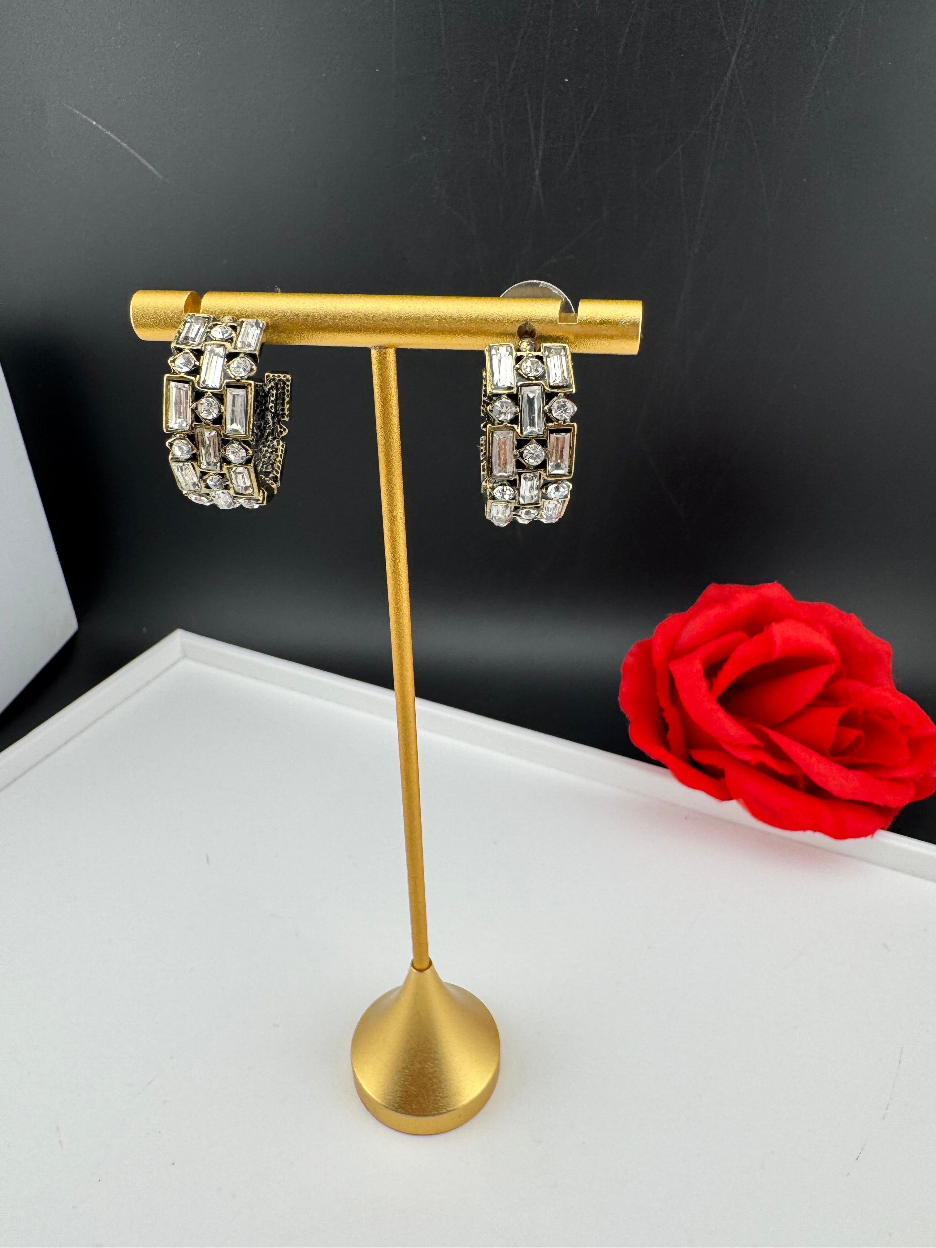 High Quality Premium Cubic Zirconia all around stones Open Hoop designer earrings/statement jewelry/Silver Hoop earrings/bridesmaid gift