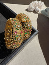 Rajwadi, pachi kundan, Moissanite Kundan Openable Bangle Set (size-2.4", Fits 2.6" upto wrists sizes)