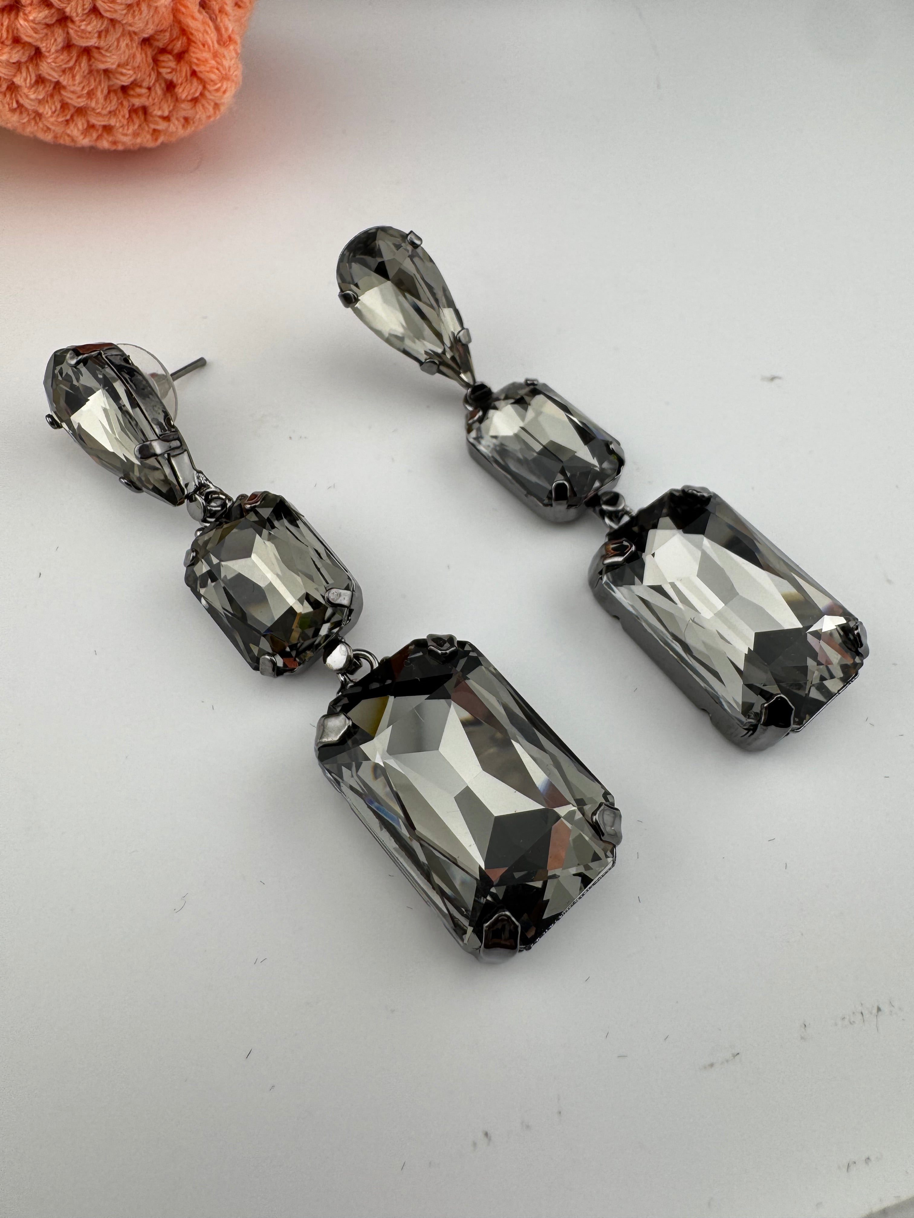 Premium Crystal Long Drop Swarovski inspired designer earrings/Indian earring/Bridal Jewelry/Grey Crystal/Pink Crystals