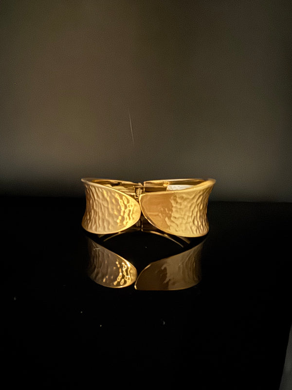 Brushed finished Gold Chunky Cuff Bracelet Bangle, Anti Tarnish, fits sizes upto 2.6"
