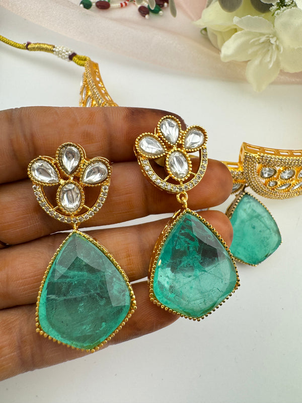 Kundan, CZ, Doublet Stone choker necklace set, Indian Bridal Jewelry set