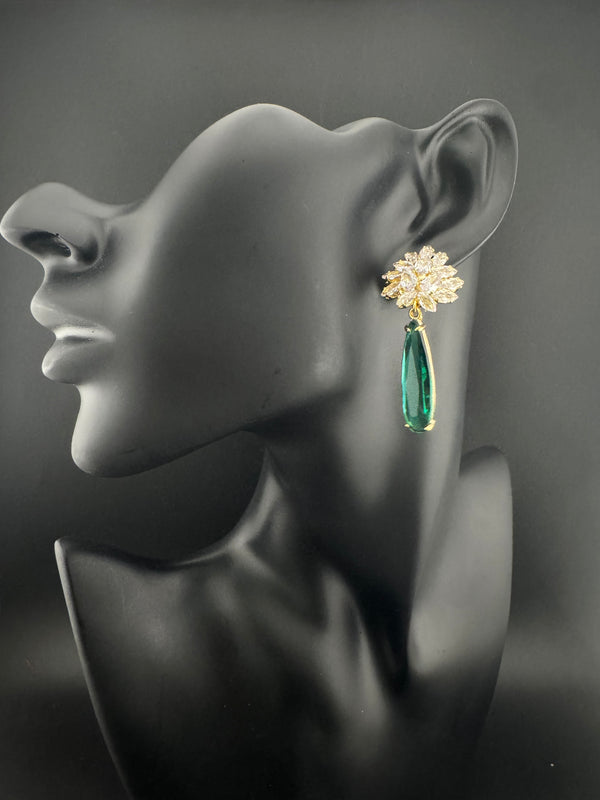 Cubic Zirconia, Diamond, Crystal stone, Gold Polish Designer inspired Dangle earrings, Indian Jewelry