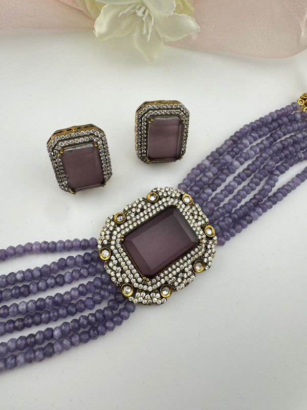 Hydro beads, CZ, Stones Choker necklace set, Indian Bridal Jewelry, chic set