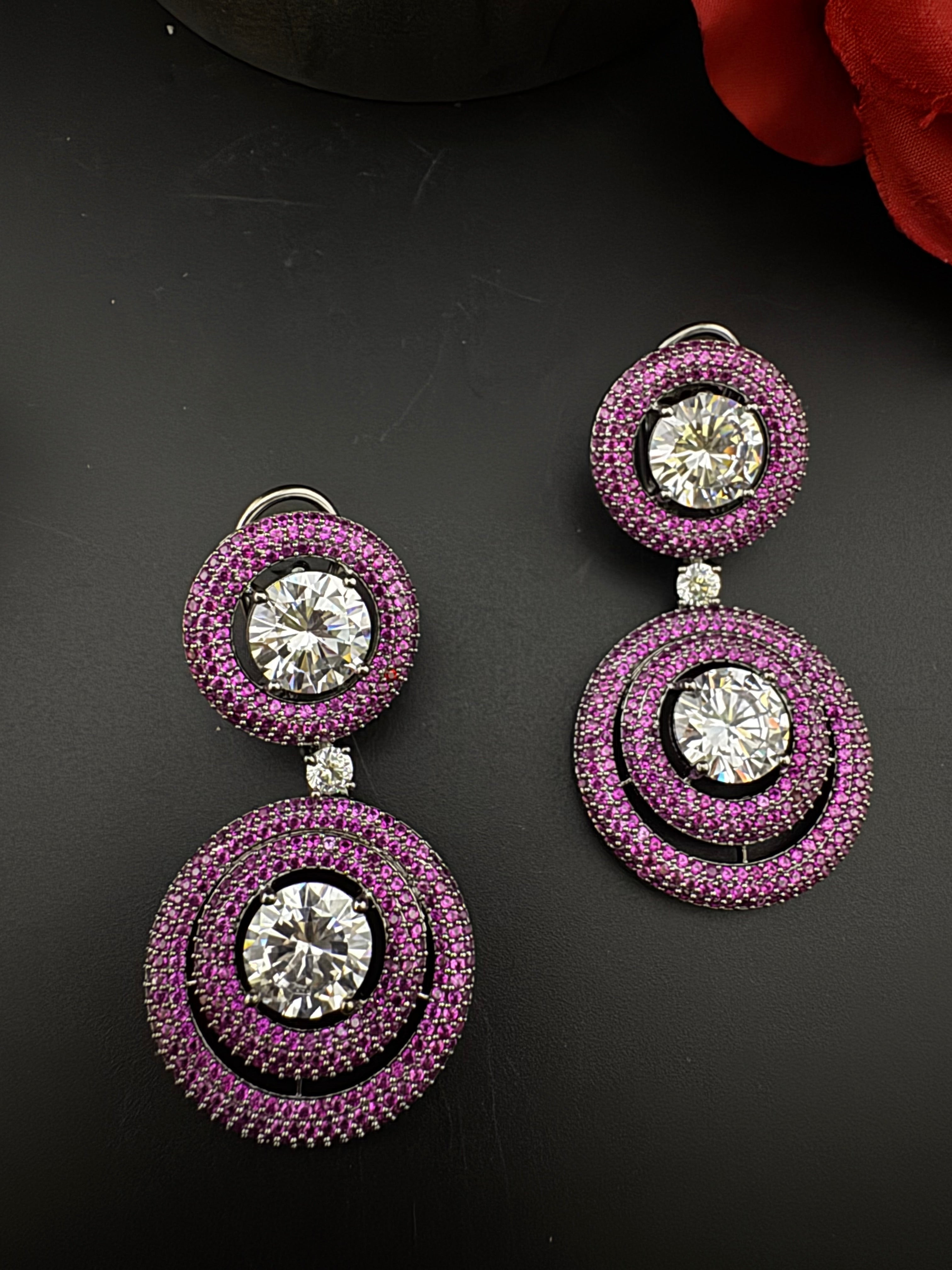 Premium Nano Setting of Cubic Zirconia with Crystal in silver is designer Inspired Statement Drop Dangle earring/Lightweight/bridesmaid gift