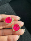 Gold Polish Doublet Stone Stud Earrings, Cubic Zirconia, AD, CZ, Indian Jewelry