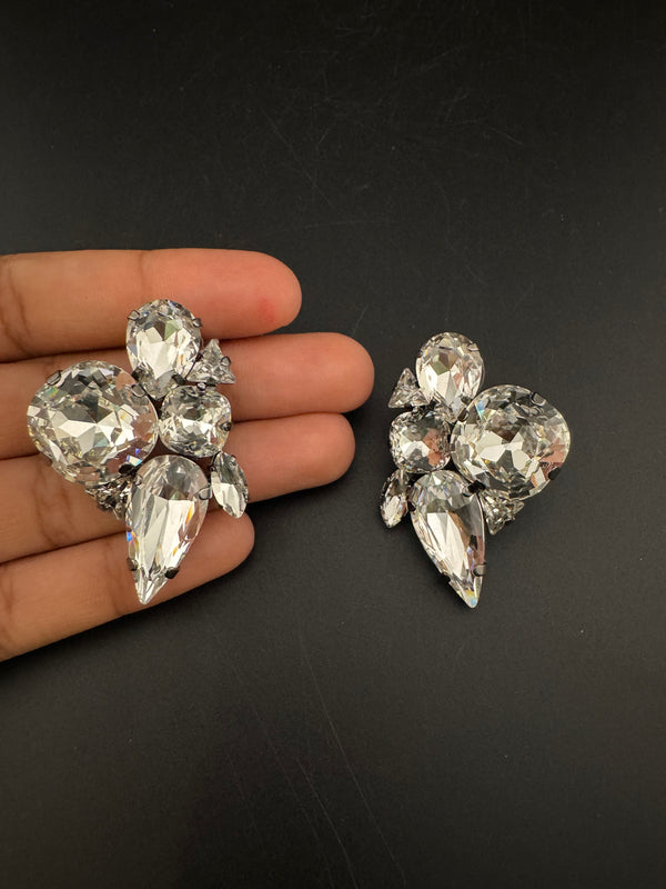 Crystals geometric shapes in unique setting Designer stud earrings, Indian Jewelry