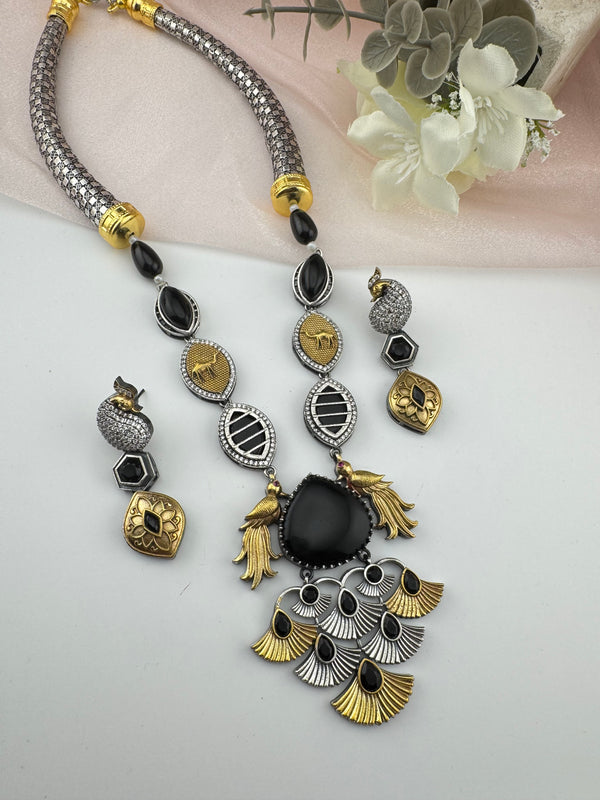 Amrapali inspired, oxidized, CZ, Stone Fusion Long necklace set, Rani haar, everyday wear jewelry