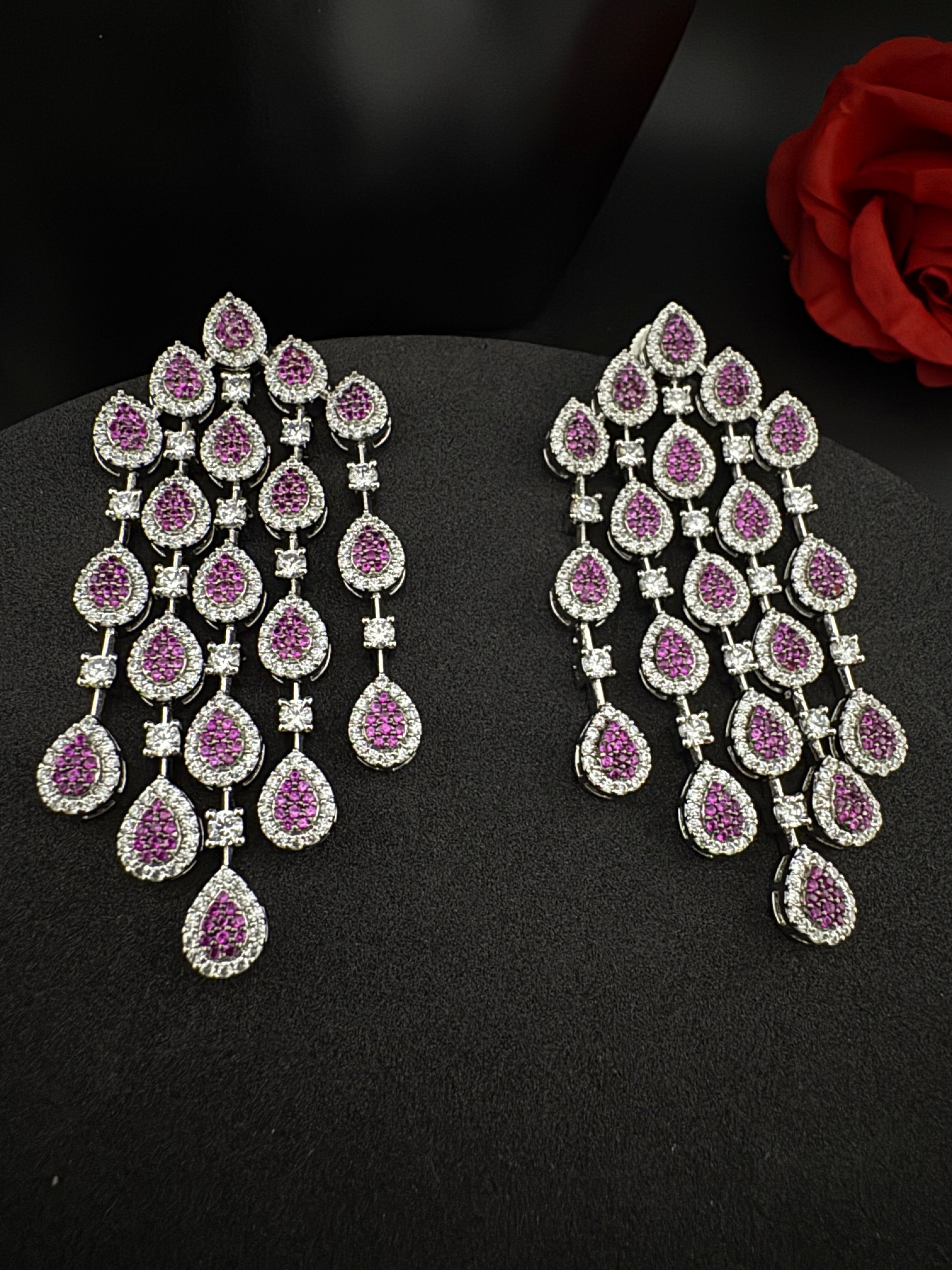 Premium Nano Setting Cubic Zirconia Long Chandelier earrings in Drop shape, stylish, designer Statement long earring/Bridal Bridesmaid