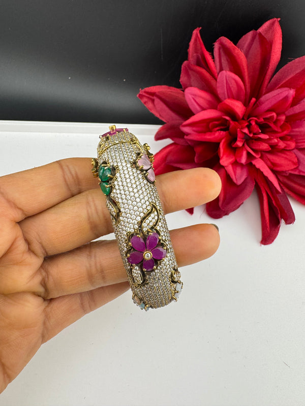 Openable Matt Gold Plated Bangle with Crystal Stones, CZ Nano Setting (Fits 2.6" Diameter)
