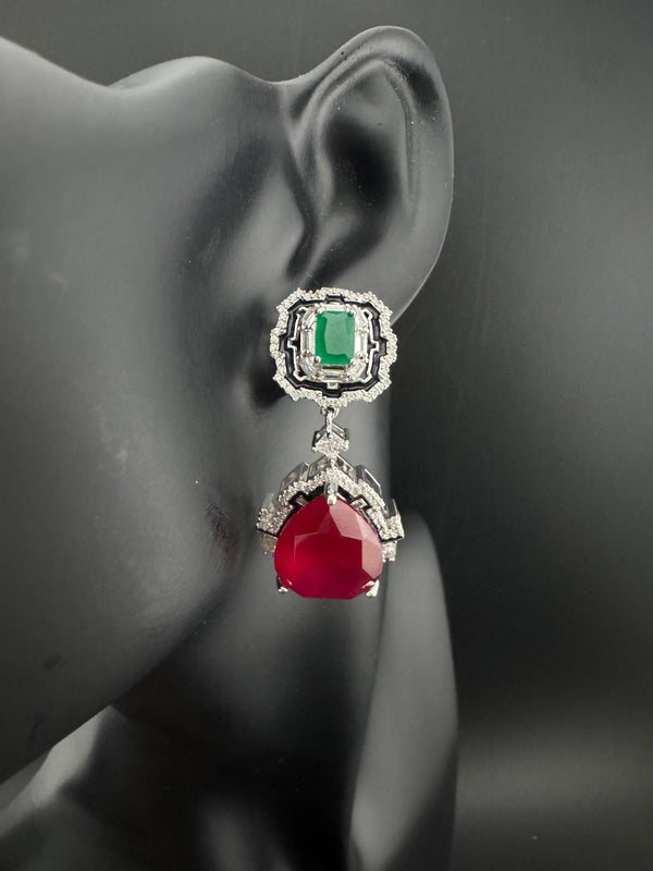 Cubic Zirconia, Doublet stone, Enamel, Designer inspired Dangle earrings, Indian Jewelry